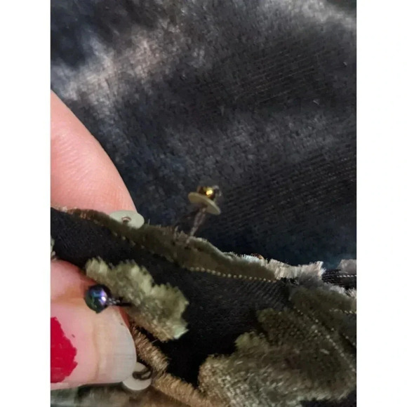 Iridescent Gray Velvet Hand Beaded Lux Evening Gown - Picture 9 of 16